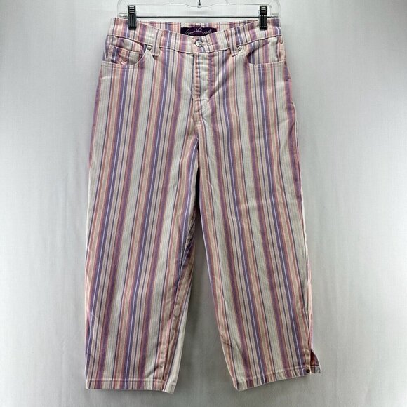 Gloria Vanderbilt Capri Pants Womens Sz 6 Flex Stretch Vertical Striped Pink - Picture 1 of 11